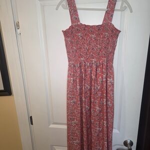 Max Studio Coral Floral Maxi Dress with Smocked Bodice Sz Med Preloved